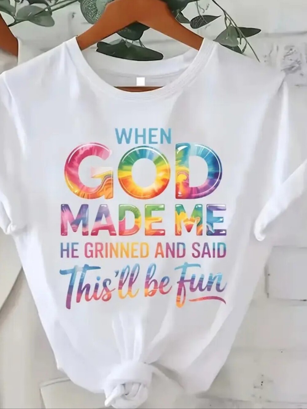 White Short Sleeve Graphic Tee - Rainbow "When God Made Me"